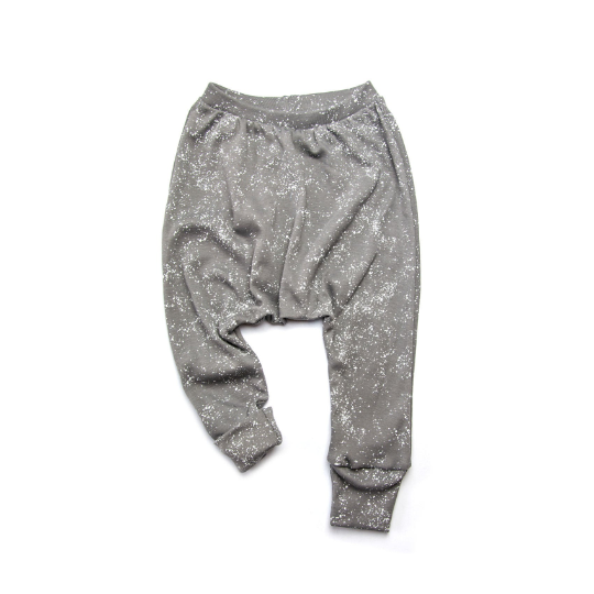 Harem Pants / Leggings - Organic Cotton - Gray with White Splashes Print