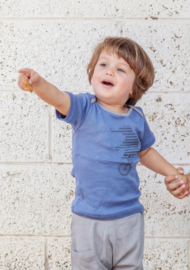 Baby Boy T-shirts - Blue with an Elephant on a Unicycle