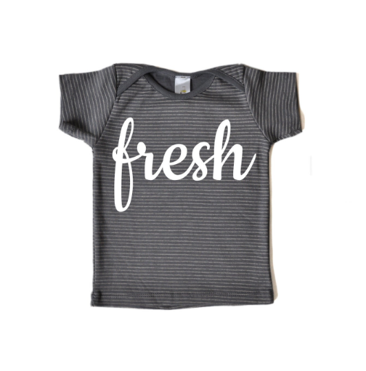 Baby T shirt - Striped Gray with fresh print on front