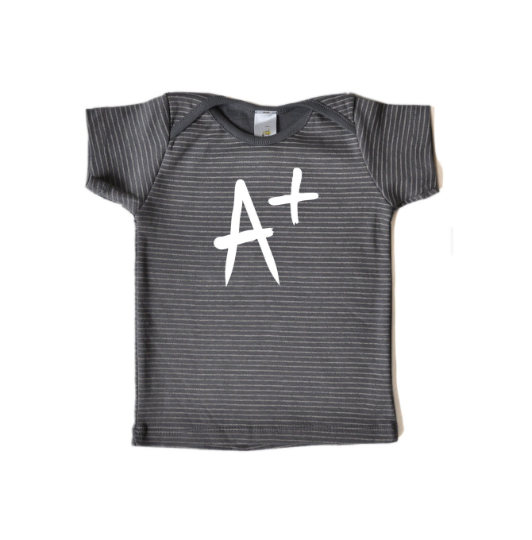 Baby Tshirt - Striped Gray with A+ print on front