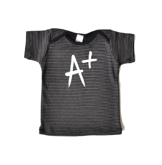 Baby Tshirt - Striped Black with A+ print on front