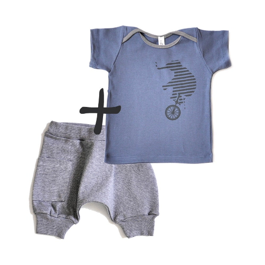 Baby Set - Blue Shirt and Denim Stripes shorts