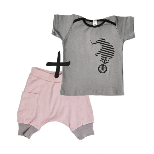 Baby Girl Set - Gray Shirt and Blush Pink shorts