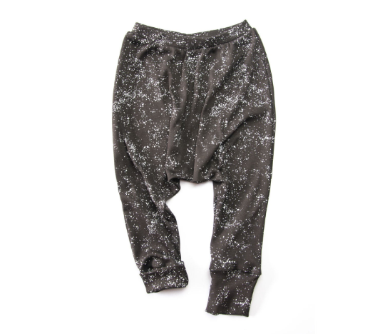 Harem Pants - Organic Cotton - Charcoal Gray with White Splashes Print