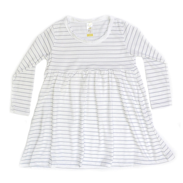 Long Sleeve Dress - Organic Cotton - Gray Stripes