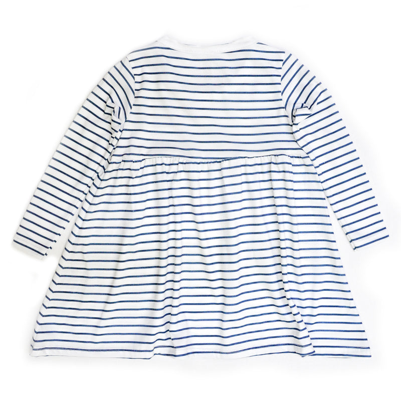 Long Sleeve Dress - Organic Cotton - Navy Stripes