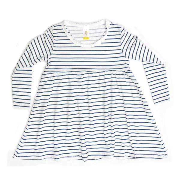 Long Sleeve Dress - Organic Cotton - Navy Stripes