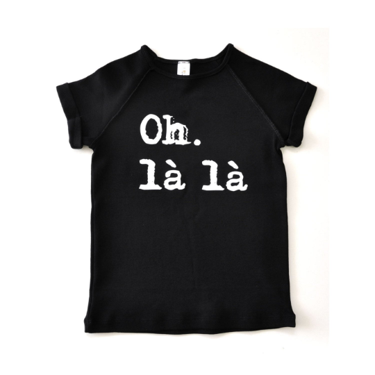 Toddler Shirt- Organic cotton- Raglan shirt Black with Oh la la Print