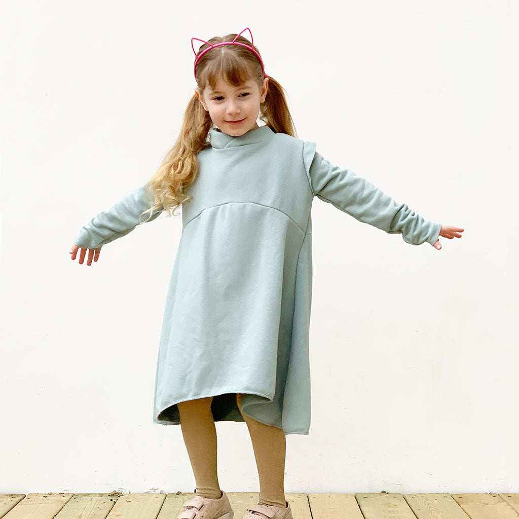 Pastel Mint Long Sleeve Dress - Heavy Weight Cotton