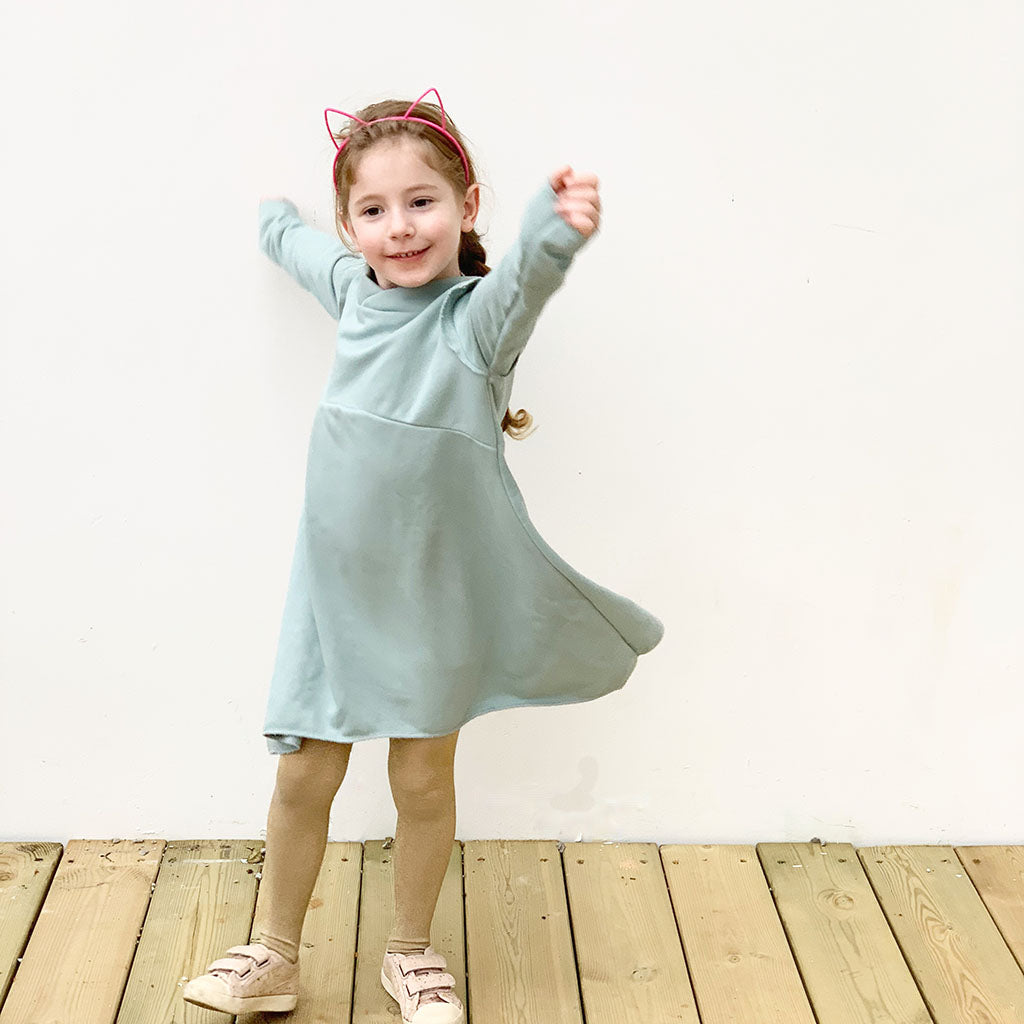 Pastel Mint Long Sleeve Dress - Heavy Weight Cotton