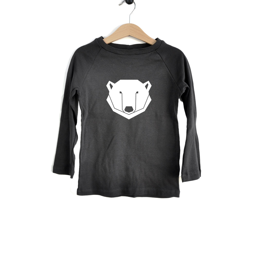 Kids Raglan Top  - Organic Cotton - Coal Gray with White Polar Bear Print