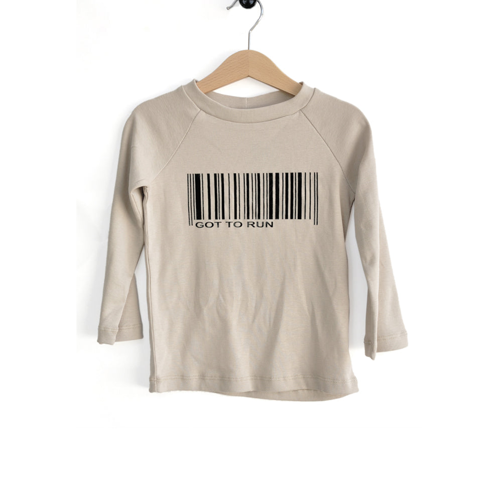 Kids Raglan Top  - Organic Cotton - Mocha with Black Bar-code Print