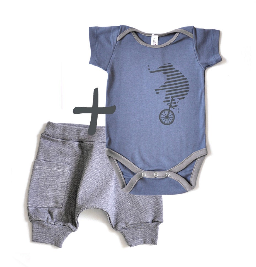 Baby Boy Set - blue Bodysuit and Denim Stripes shorts