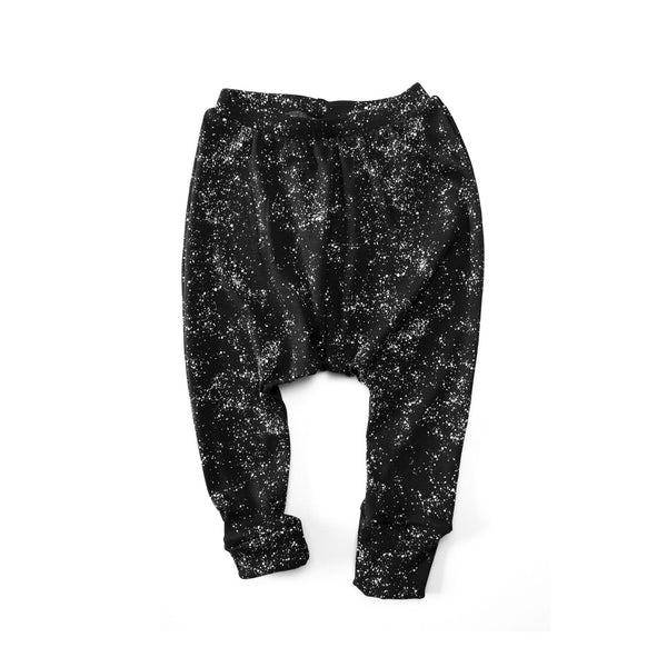 Harem Pants - Organic Cotton - Black with White Splash Print