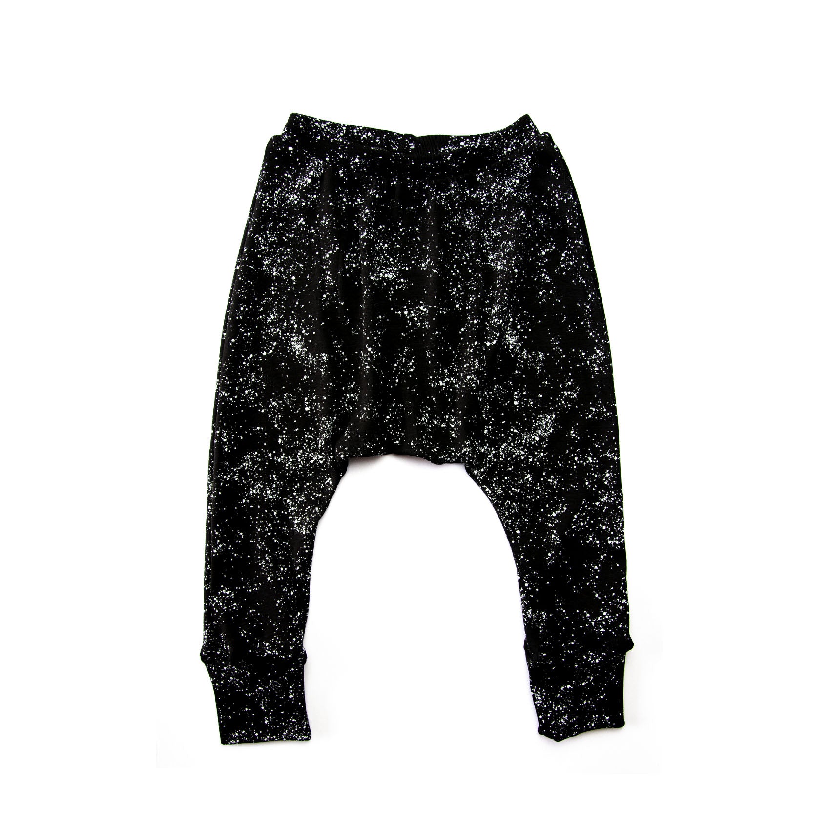 Baby Harem Pants - Organic Cotton - Black with White Splash Print