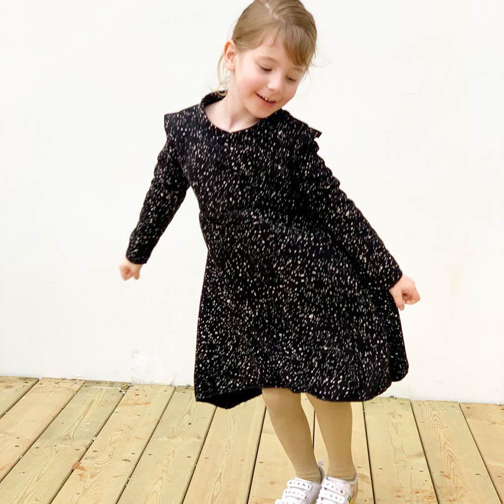 Black Splash Long Sleeve Dress - Heavy Weight Cotton