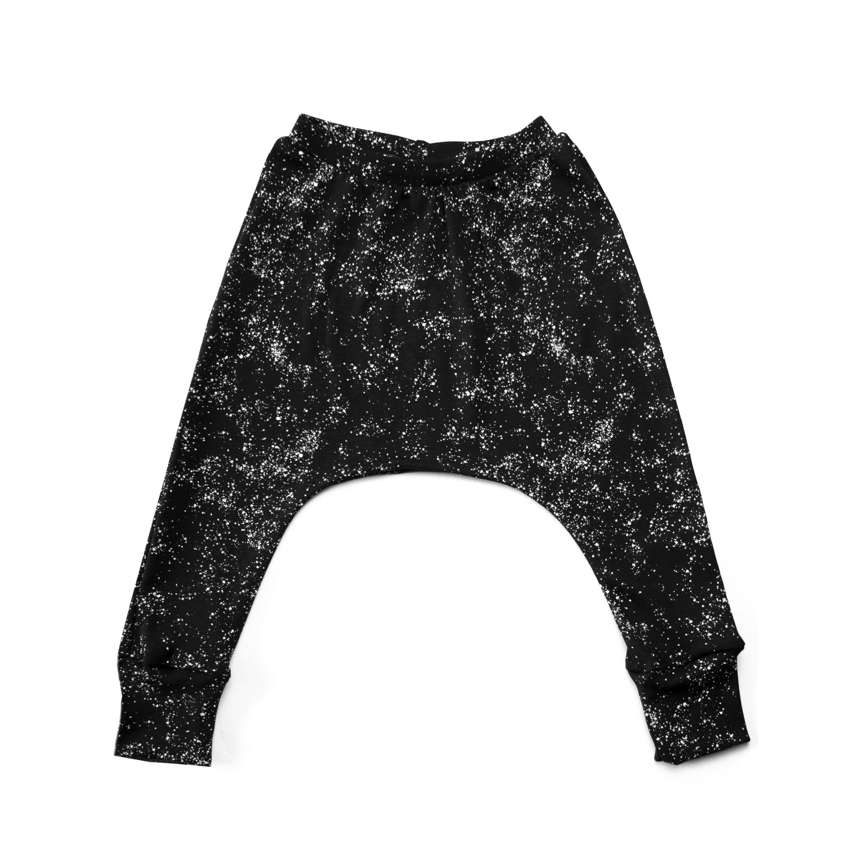 Baby Harem Pants - Organic Cotton - Black with White Splash Print