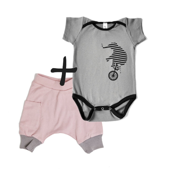 Baby Girl Set -Bodysuit in Gray and Blush Pink Baby Girl shorts