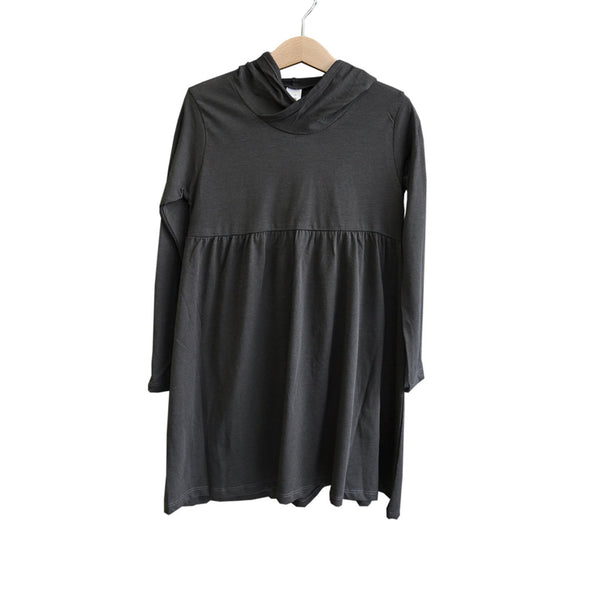 Coal Gray Long Sleeve Dress with Hoodie - Organic Cotton