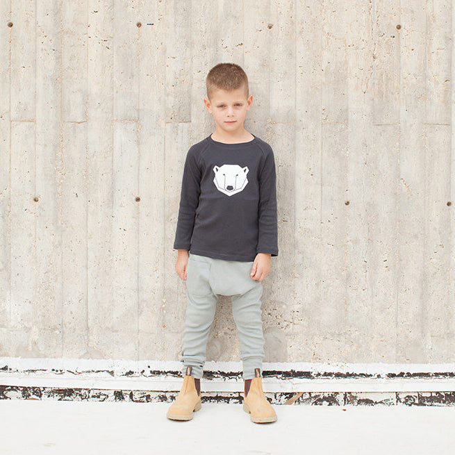 Kids Raglan Top  - Organic Cotton - Coal Gray with White Polar Bear Print