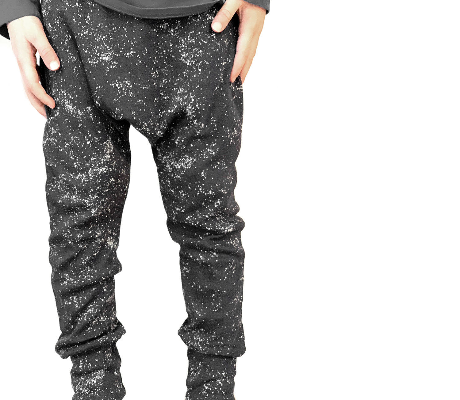 Harem Pants - Organic Cotton - Charcoal Gray with White Splashes Print