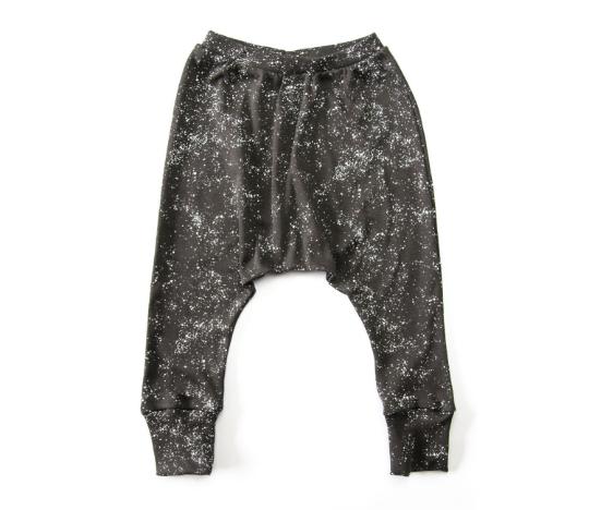 Harem Pants - Organic Cotton - Charcoal Gray with White Splashes Print