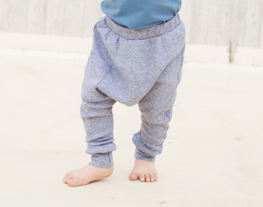 Baby Harem Pants / Cloth Diaper Pants - Organic Cotton - Denim Stripes