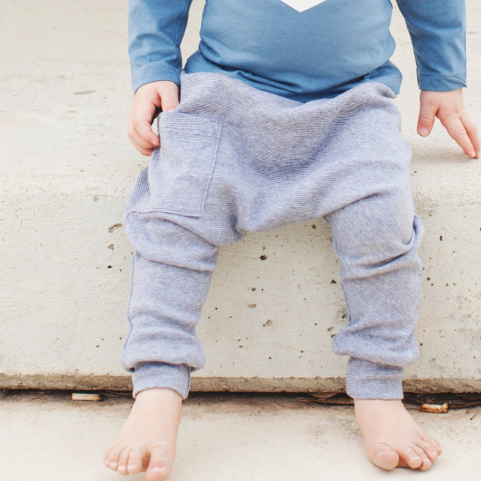 Baby Harem Pants / Cloth Diaper Pants - Organic Cotton - Denim Stripes