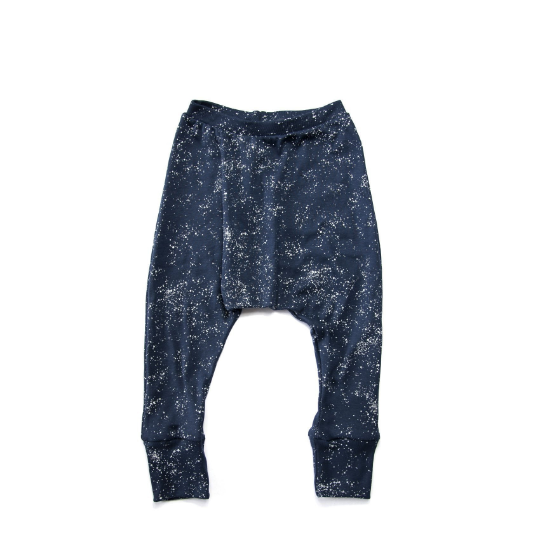 Baby Harem Pants - Organic Cotton - Navy Blue with White Splashes Print