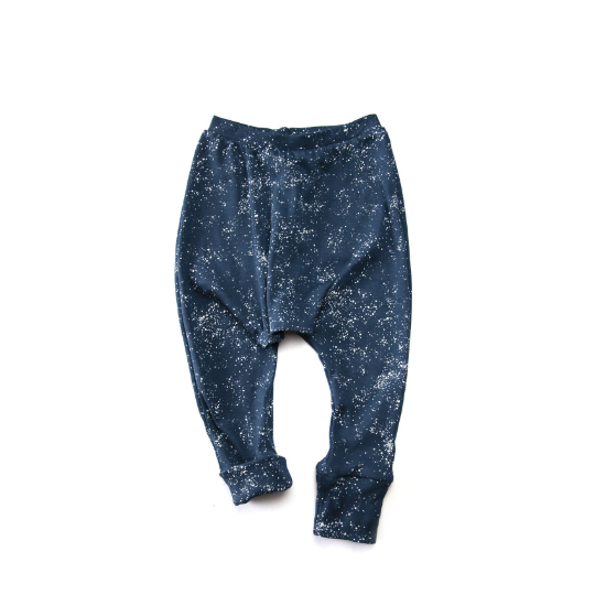 Harem Pants - Organic Cotton - Navy Blue with White Splashes Print