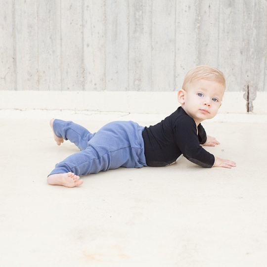 Baby Harem Pants - organic cotton- Washed blue