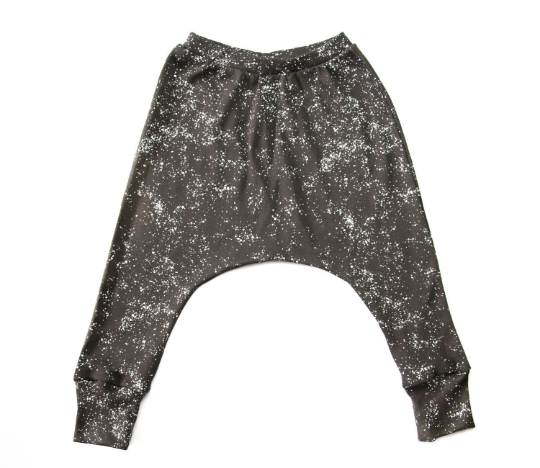 Harem Pants - Organic Cotton - Charcoal Gray with White Splashes Print