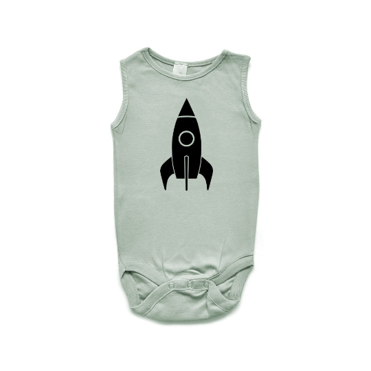 Baby Romper - Organic Cotton Khaki with Rocket Print