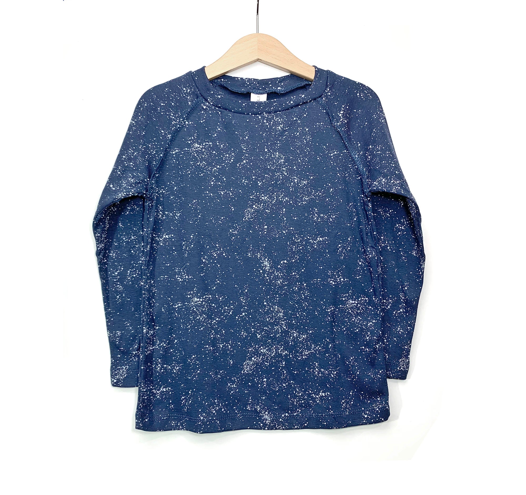 Kids Raglan Top  - Organic Cotton - Navy Blue with White Splashes Print