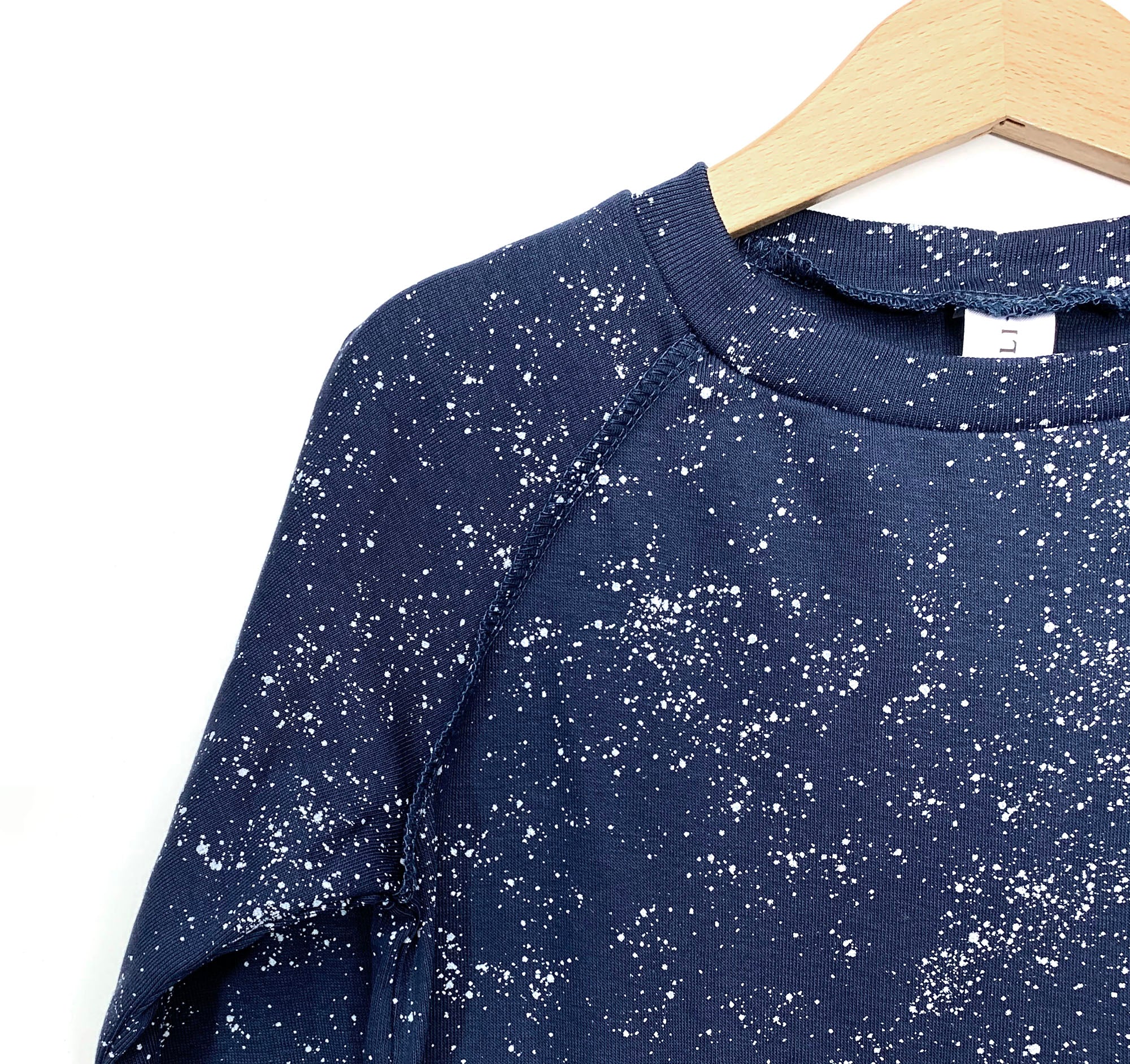 Kids Raglan Top  - Organic Cotton - Navy Blue with White Splashes Print