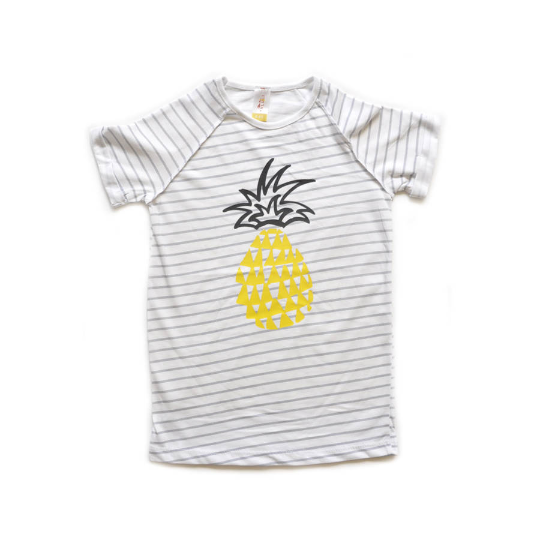 Toddler Shirt- Organic cotton- Raglan shirt with Yellow pineapple Print